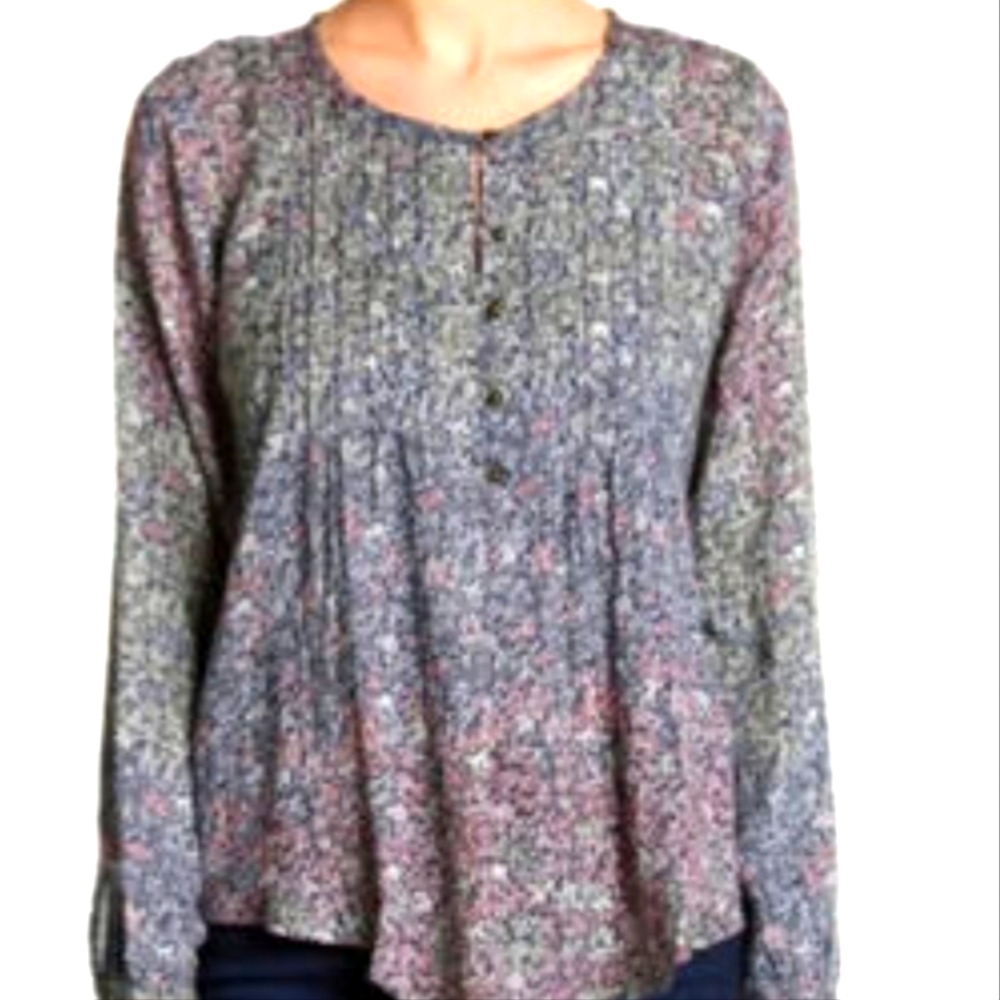 Lucky Brand Floral Variegated Blouse Size L